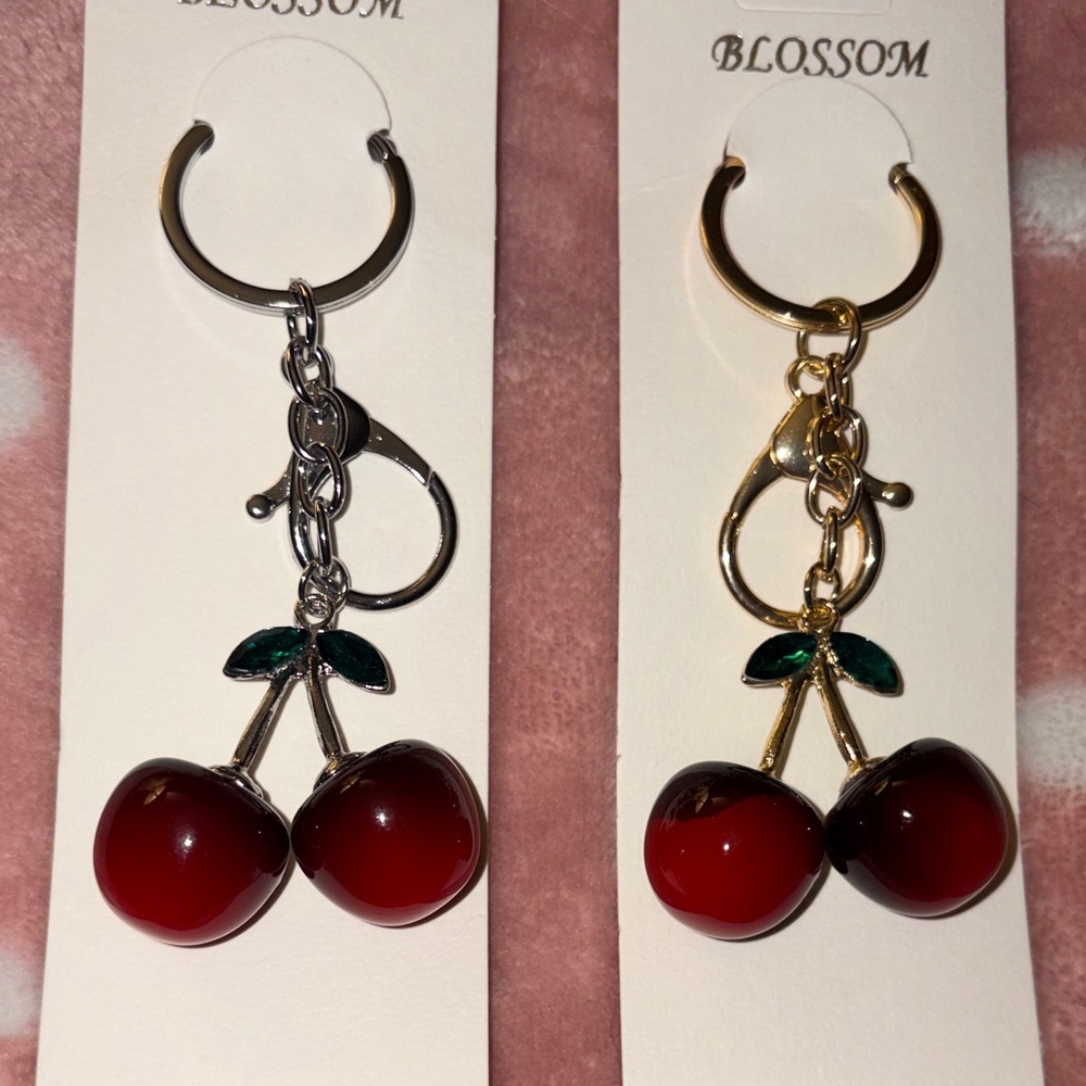 Cherry Keychain Bag Charm Silver or Gold NWT